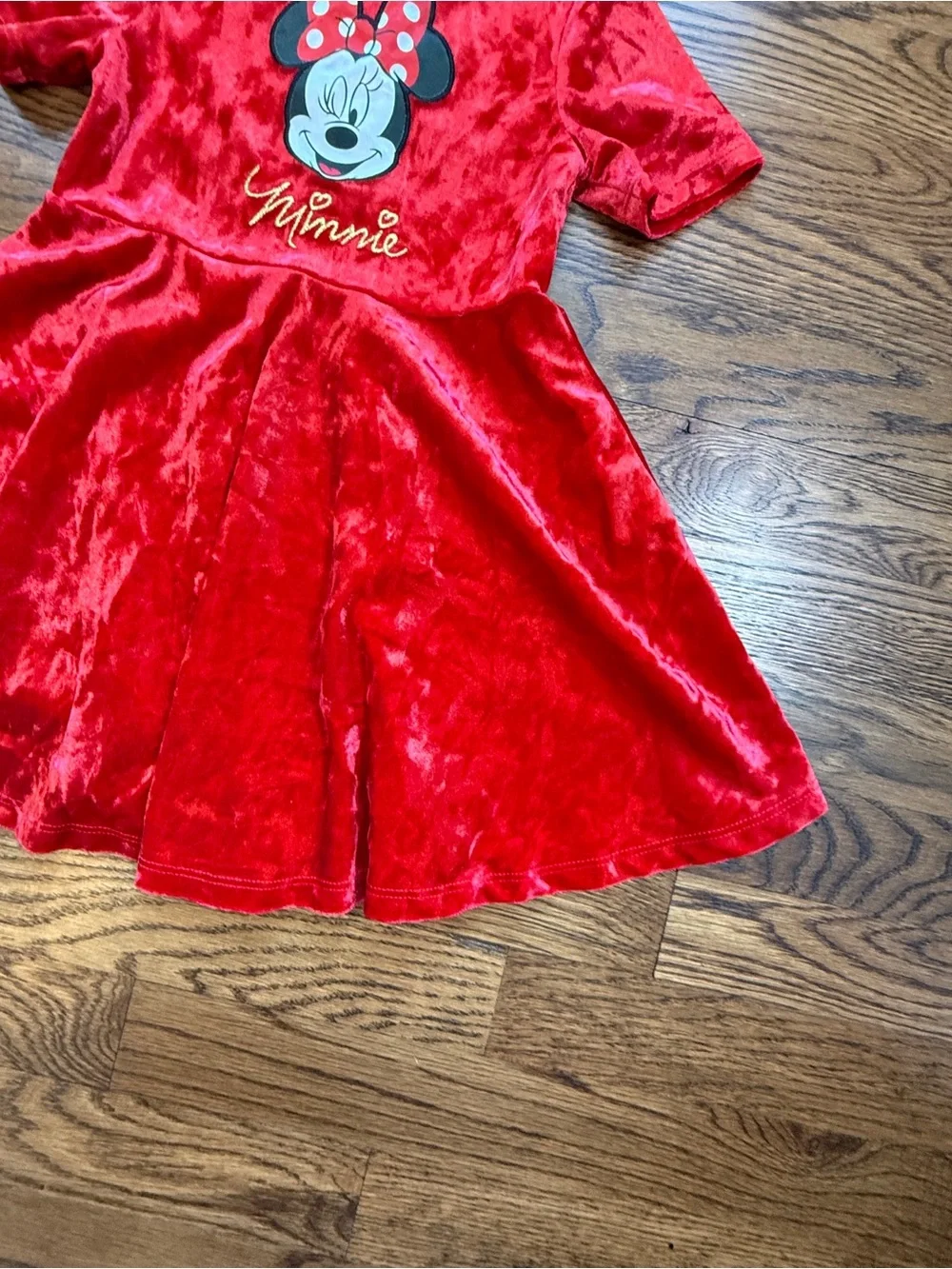 Disney Junior Girls Minnie Mouse Red Velvet Dress Embroidered Bow Detail 3T